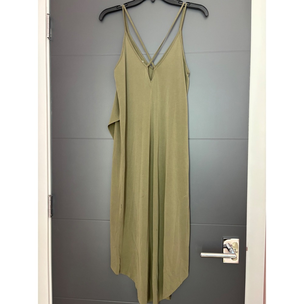 Lush Olive Green Strappy V-Neck Asymmetrical Hem Midi Dress XS DR93947I026